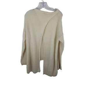 Oriana Size Medium Open Knit Ivory Split Back Mohair Wool Sweater Italy